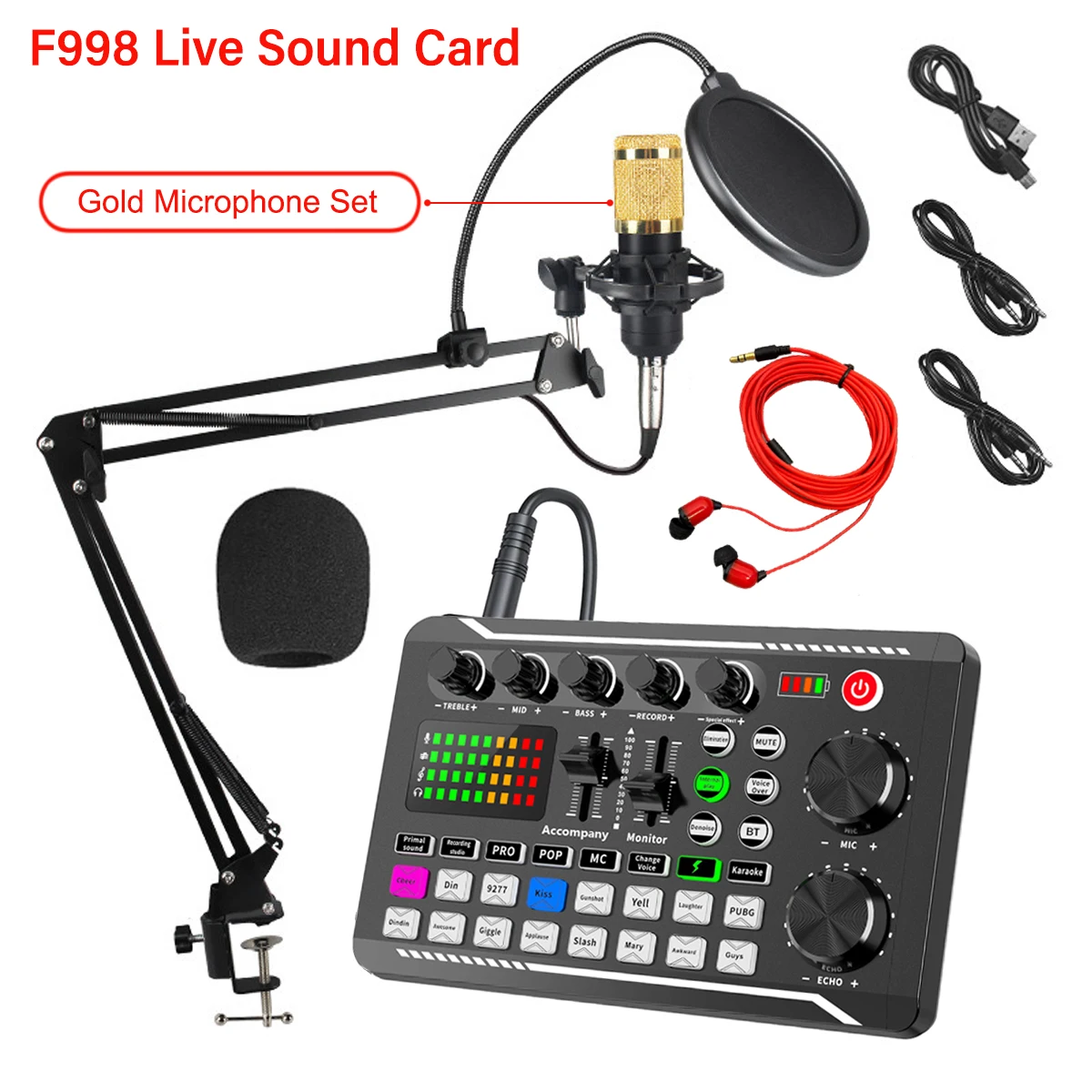 Professional Live Sound Card Live Broadcast Equipment DJ Device  with Microphone Set Games Music Recording Live Streaming Device
