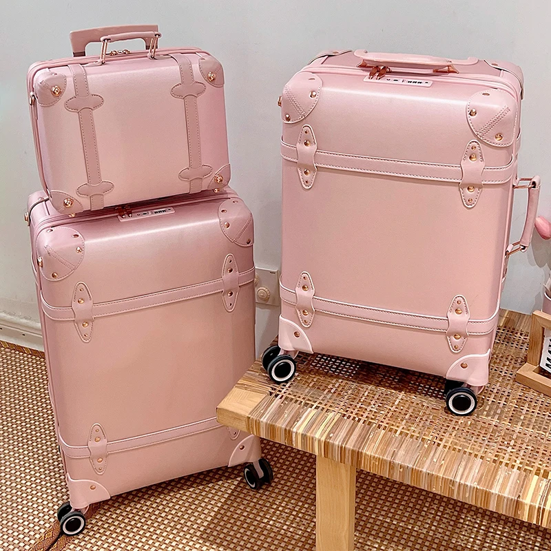 Vintage Roze Bagage 20 "24" Boarding Geavanceerde Koffer Rollende Reistas 28 Inch Trolleykoffer Academie Meisjes Tas Koffers Set