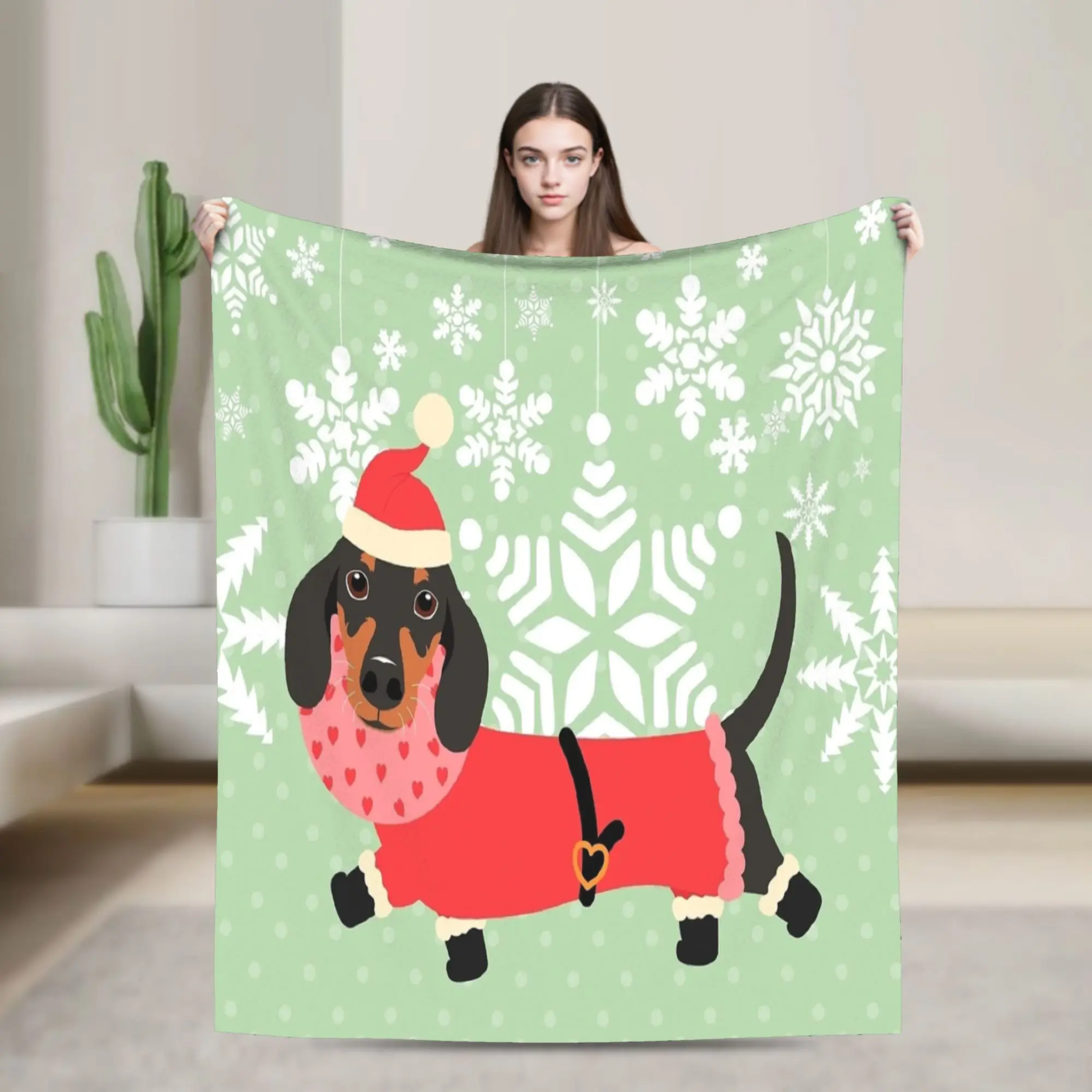 

Такса, колбаса, собака, рождественское одеяло Санта-Клауса, теплое эстетическое плюшевое одеяло для улицы, фланелевое покрывало, покрывало