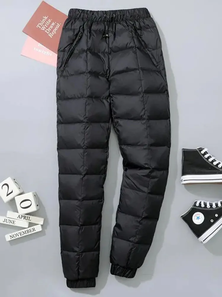 Winter Thick Down Cotton Straight Pants Korean Thicken Warm Elastic High Waist Women Spodnies Snow Wear New Windproof Sweatpants