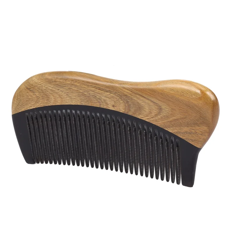 

AAAU-3X Natural Green Sandalwood Hair Comb - No Static Wooden Fine Tooth Black Buffalo Horn Comb (Green Sandalwood)
