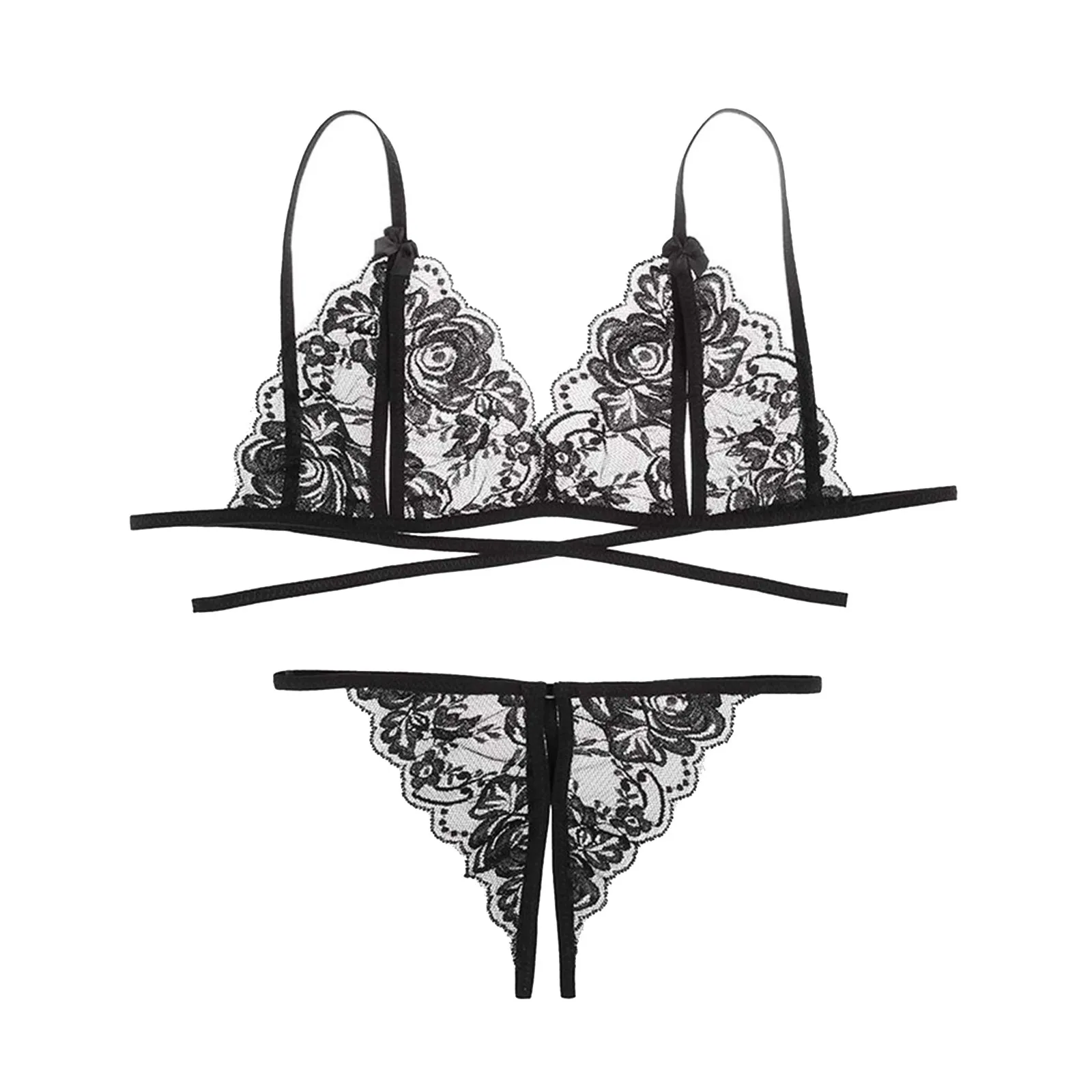 Ultra Thin Lace Women Exotic Underwear Sets Open Cup Sexy Lingerie Outfit Floral Embroidery Crotchless Bras Sets Lenceria Mujer