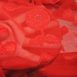 Red Flower Metallic Lurex Silk Opal Out Fabric With Cheap Great Material For Women Garment