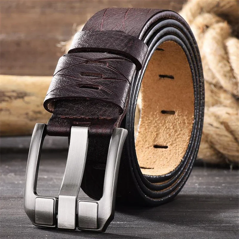 Cow Genuine Leather Luxury Strap Male Belts for Men New Large Plus Size105-130cm Vintage Pin Buckle Men Belt High Quality