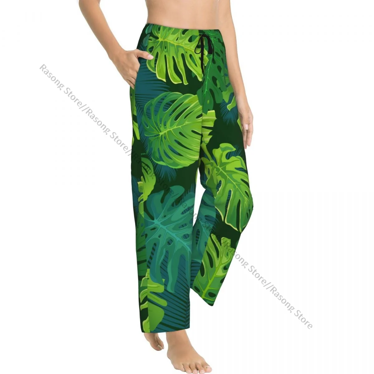Tropical Palm Monstera Leaves Jungle Leaf Women Sleep Pants Warm Flannel Lounge Pants for Winter Nights