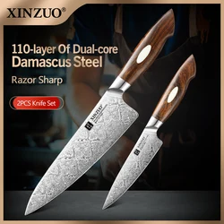 XINZUO 2PCS Cutlery Sets of 110 Layers Damascus Steel Japan Style Kitchen Knives Chef Utility Knives Humanised Design