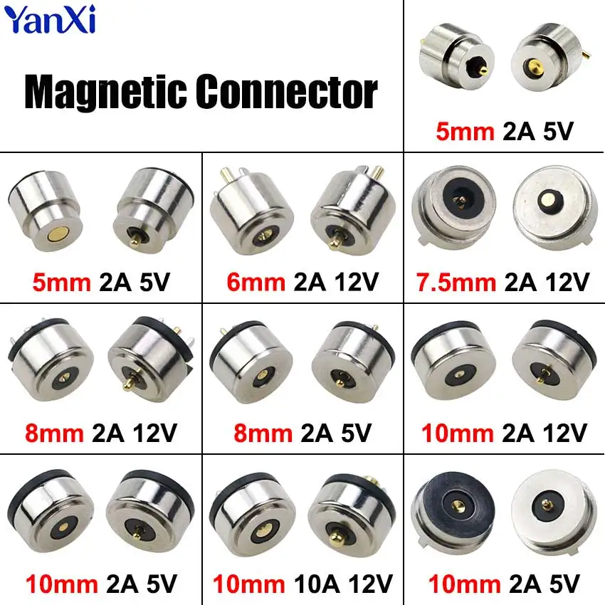 Circualr Shape Magnetic Pogo Pin Connector 5mm 6mm 7.5mm 8mm 10mm Male Female Probe 2A 5V 12V DC Power Charging Socket Connector