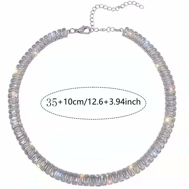 Stainless Steel Shiny Zircon Necklace for Women Simple Adjustable Rhinestones Collar Choker Necklace Fine Jewelry Gifts view 6