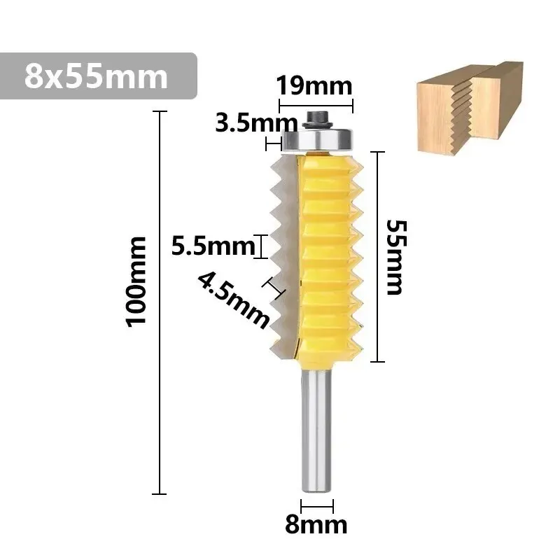 XCAN Router Bit Finger Joint Glue Milling Cutter 8mm Shank 8x55mm Raised Panel V Joint for Wood Tenon Woodwork Cone Tenoning Bit