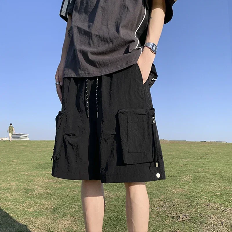 

Summer Drawstring Cargo Shorts For Men High Street Pocket Baggy Bermudas Homme Casual Purple Y2K Streetwear Sweatpant Shorts