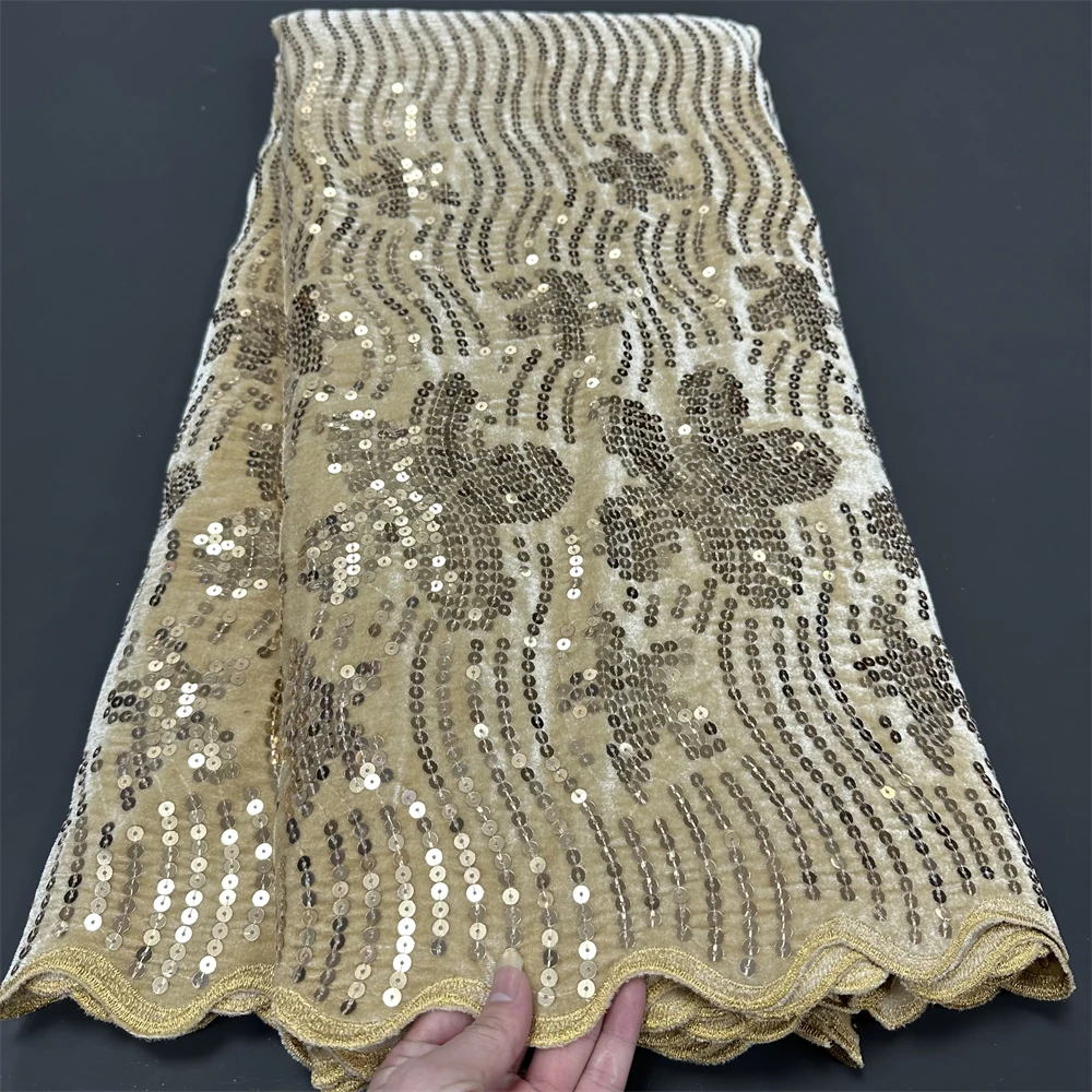 African Nigerian Tulle Lace Fabric with Sequins Embroidery, Sewing Guipure, Velvet Prom Dresses, High Quality, 5Yards hz1156