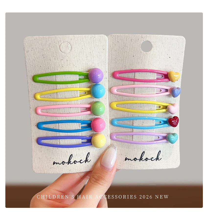 Neue 5-teilige Haarspangen-Set in Bonbonfarben mit Herz- und Blumenmuster, koreanische Macaron-Haarspangen aus Legierung für Damen, Mädchen, Kinder und Kleinkinder, Geschenk 2026 – Detail 5