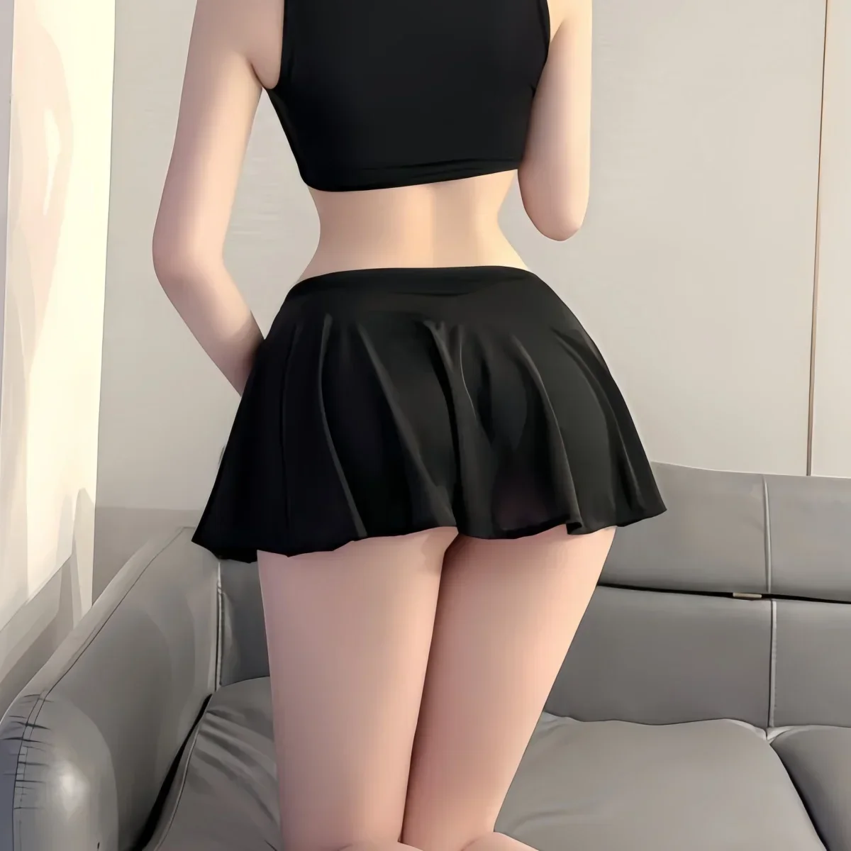 

NEWJOINFUN Korean Style Women See through High Waist Pleated Mini Short Black Skirts Ladies Sexy Club Outfits White A Line Skirt