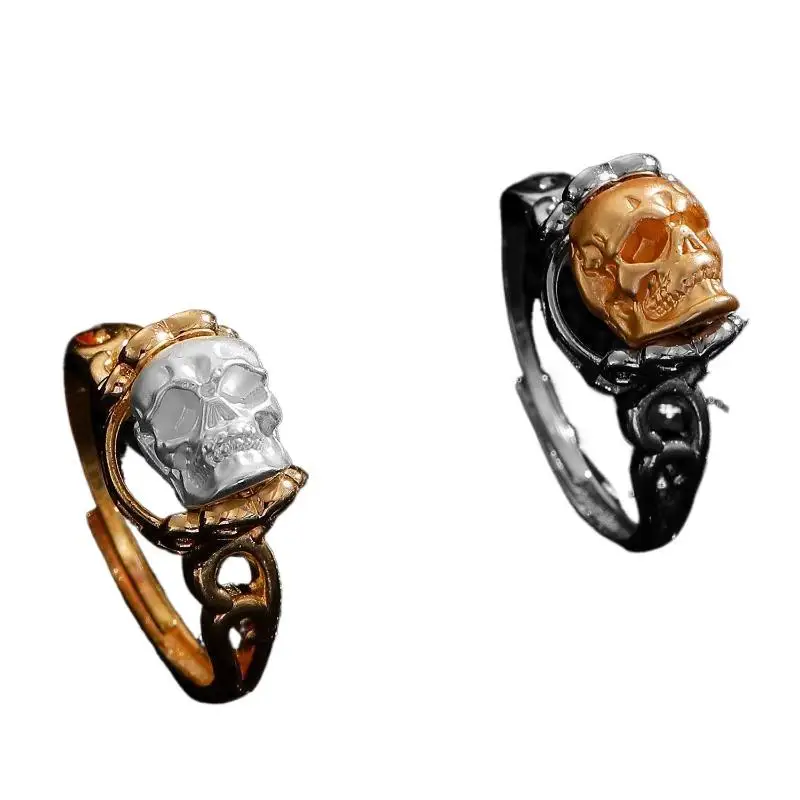 Vintage Punk Skull Ring Gothic Dark Color Block Style Unisex Alloy Ring for Men Women Couple Matching Gift Daily Wear