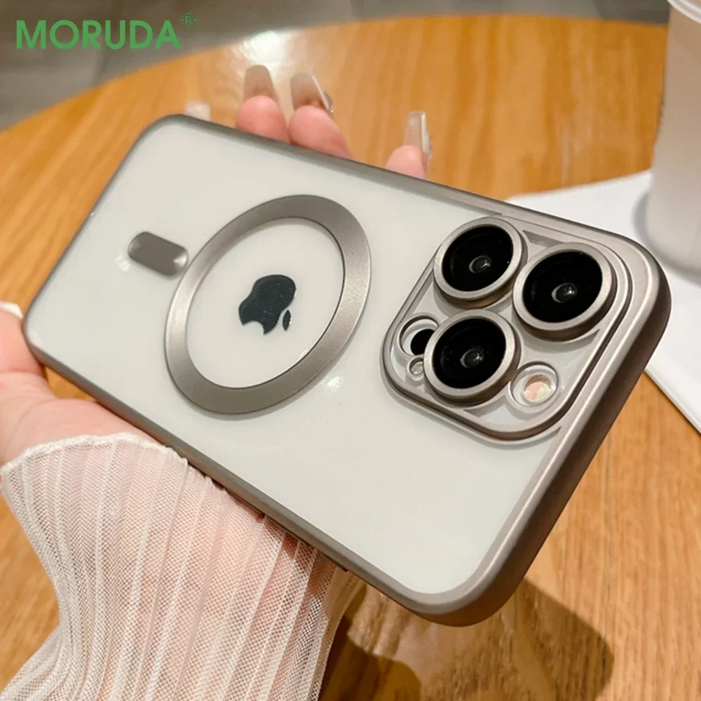 Titanium Primary Color Plating Magnetic Phone Case for iPhone 15 16 ProMax 14 Plus 13 Pro 12 11 Magsafe Transparent Soft Cover