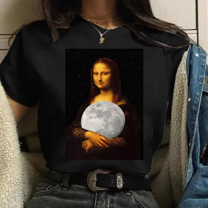 Vintage Humor Mona Lisa Print Women Fashion Top Funny Rose Mona Lisa t-shirt Classic Camise traspirante Short-sleev