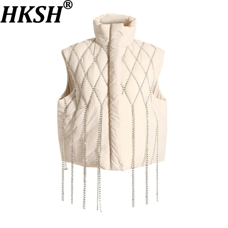 

HKSH Autumn Winter New Women Cotton-padded Coat Sleeveless Studded Diamonds Chain Stand Collar Elegant Thicken Waistcoat HK17470