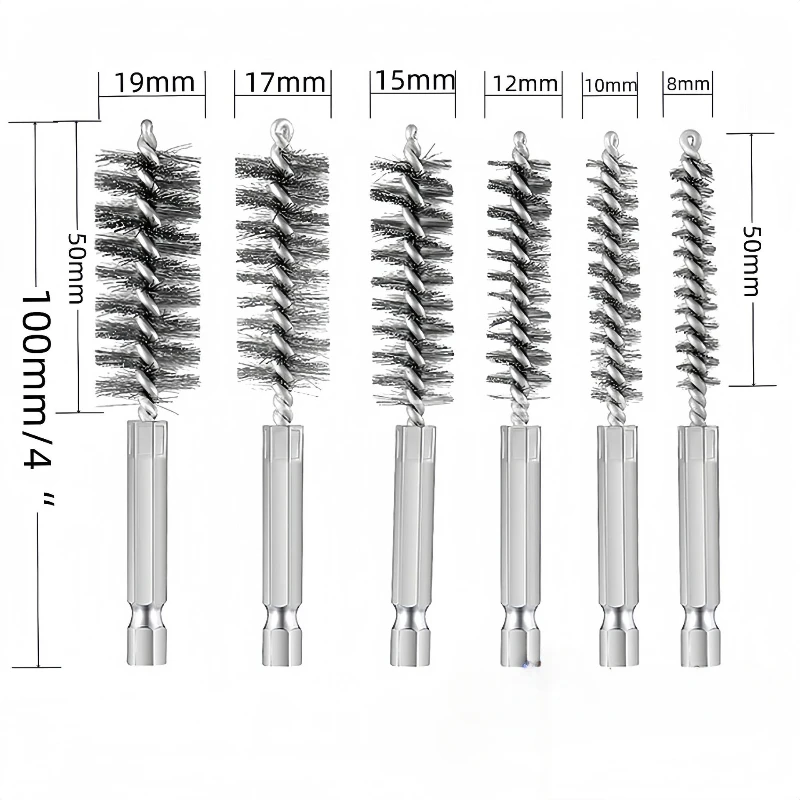 Kurze 1/4 Zoll Drahtbürste 304 Edelstahl Draht Sechskantstange Pistolenbürste Entgratungsrohr Bürstenset