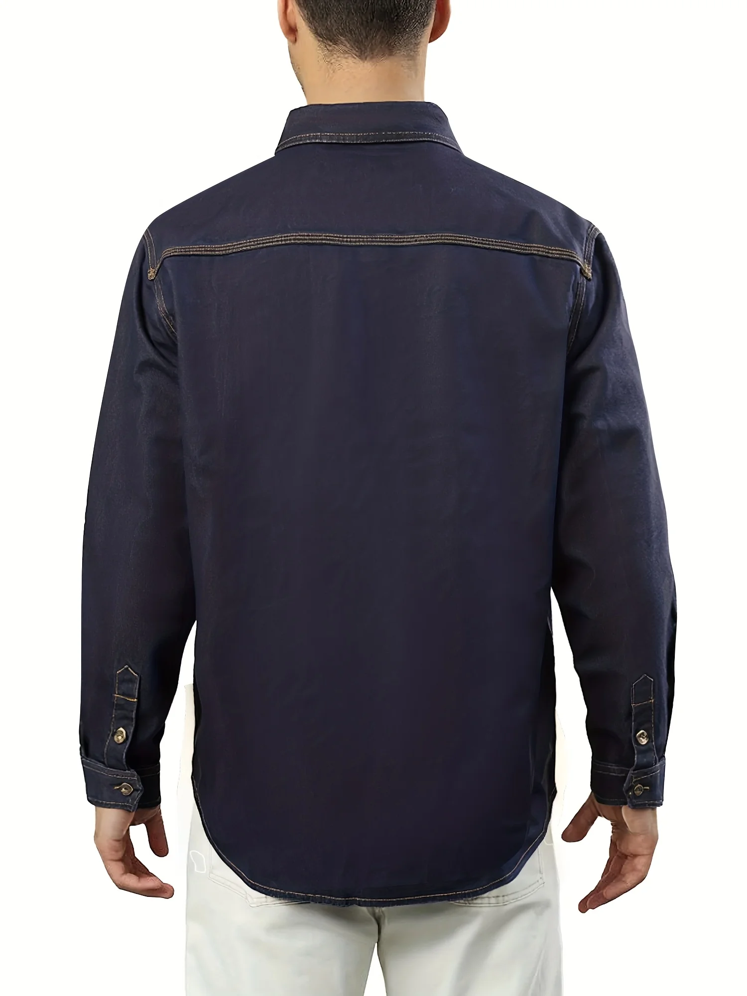 Men's long-sleeved denim shirt, new style top, tough guy workwear style. Men's denim shirt with double chest pockets, designed f