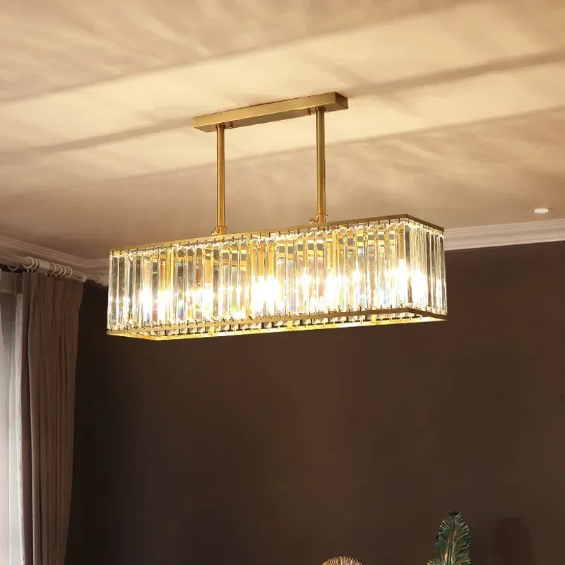 Bar pendant Chandelier Restaurant long crystal lighting lustre de cristal Study Bedroom Copper Crystal Chandelier Lamp for home