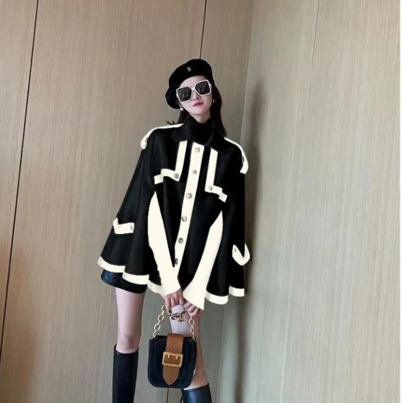 Wolle Poncho im britischen Stil Herbst Winter 2023 neue französische College-Stil Cape Umhang Damenmode Warps Woll mischungen Poncho Mäntel