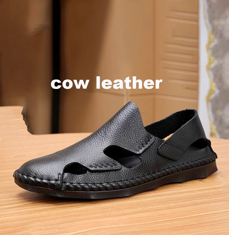 LIHUAMAO Cow leather Men sandals Shoes retro Casual outdoor gladiator beach sandals footwear sport style flip flops