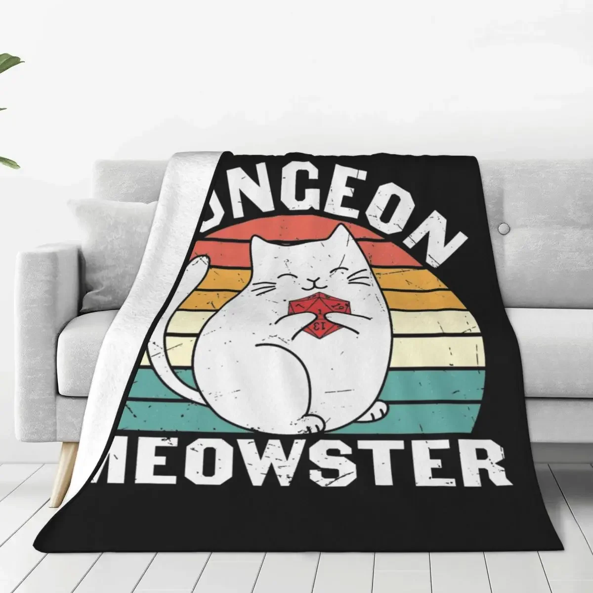 

Funny Vintage Retro Cat Lover Dungeon Meowster Knitted Blanket Fleece Super Soft Throw Blankets for Bedroom Sofa Bed Rug