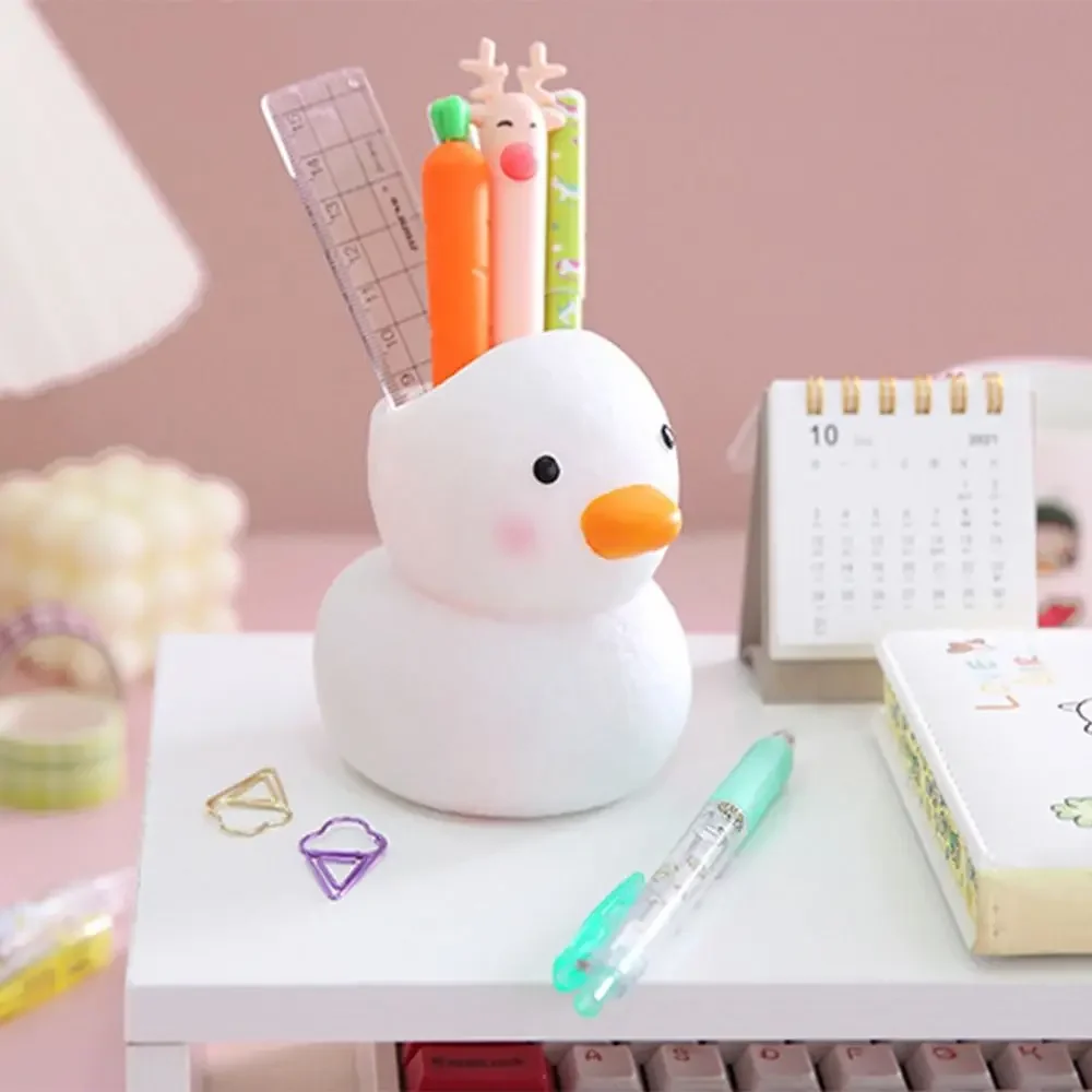 Pen Holder Cute Duck Shape Multifunctional Plastic Cartoon Duck Pencil Pot Container Desktop Storage Organizer Student Supplies