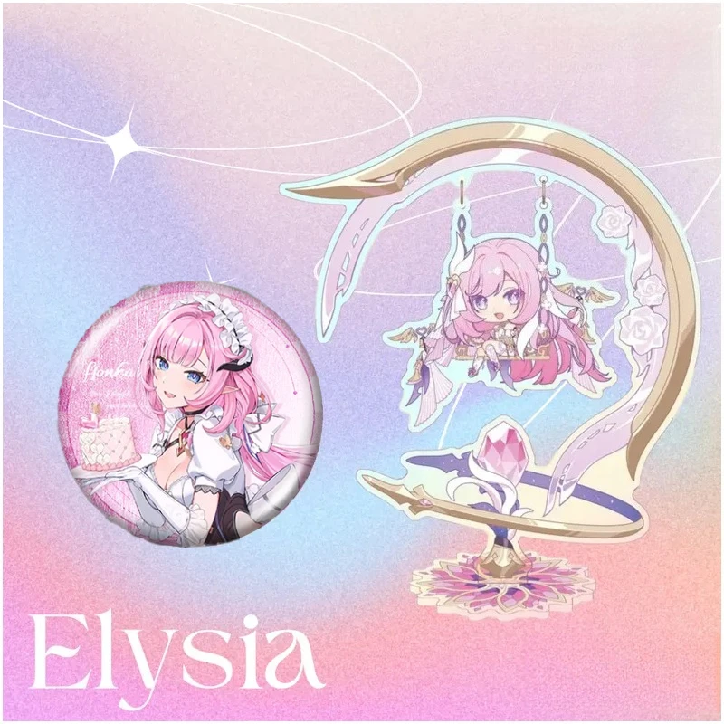 

Elysia Acrylic Stand Model and Badge Game Honkai Impact 3 Cosplay Accessories Gifts For Game Lovers Desk Decor Figure Display