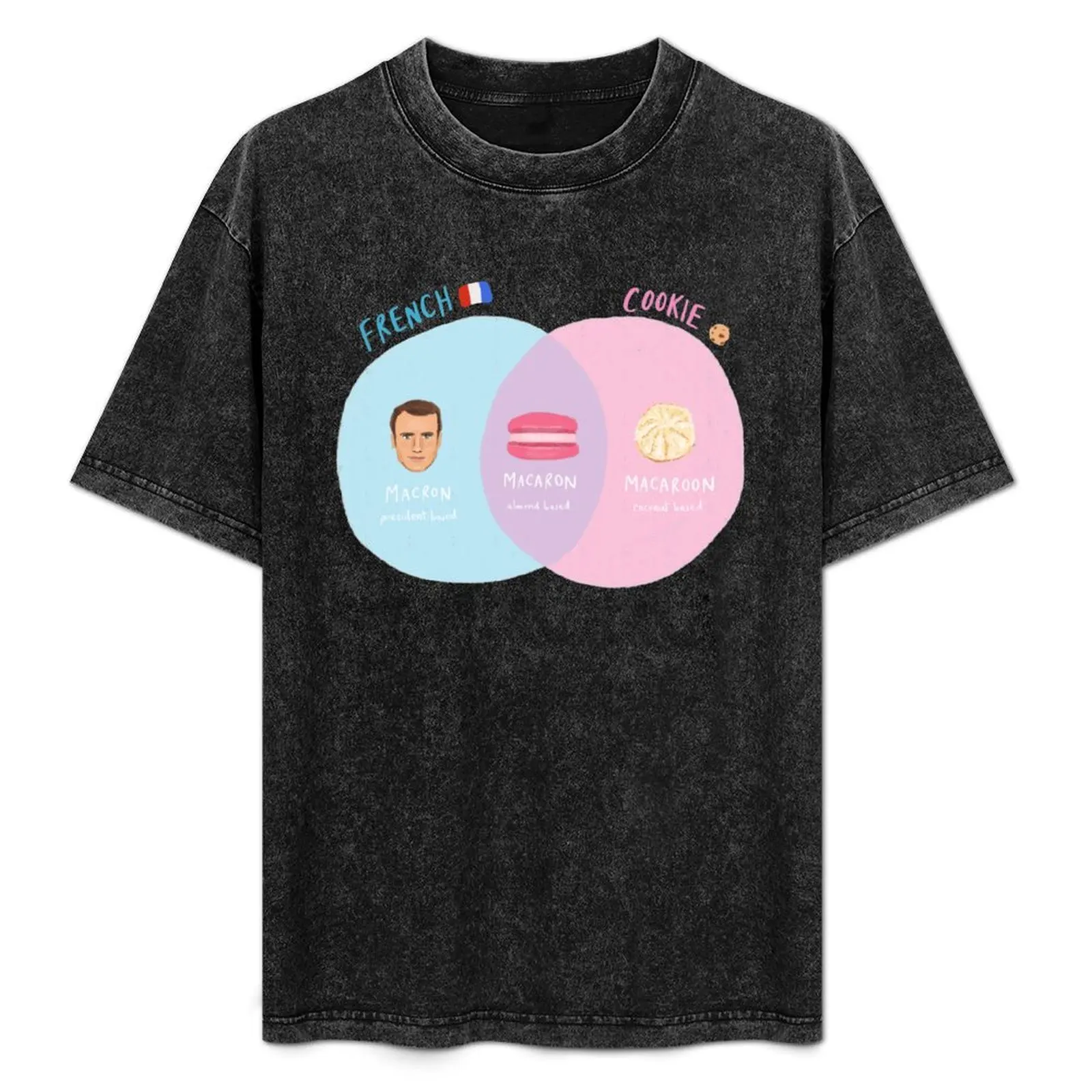 Camiseta divertida con diagrama de Venn de Emmanuel Macaron Macaroon Cookie, camiseta básica lisa de manga corta con cuello redondo