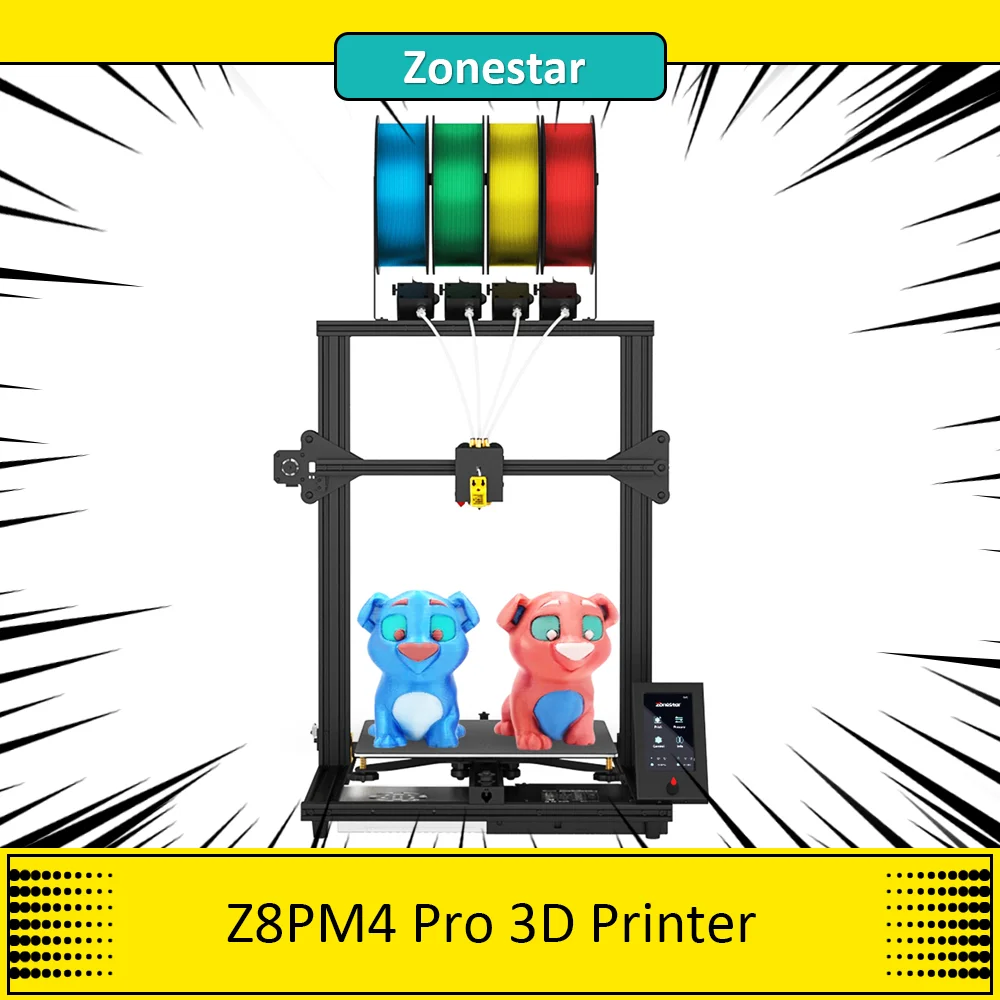 Zonestar Z8PM4 Pro Extruder 4-IN-1-OUT Color-Mixing 3D Printer LCD Screen High Precision Resolution DIY Kit 300mmx300mmx400mm