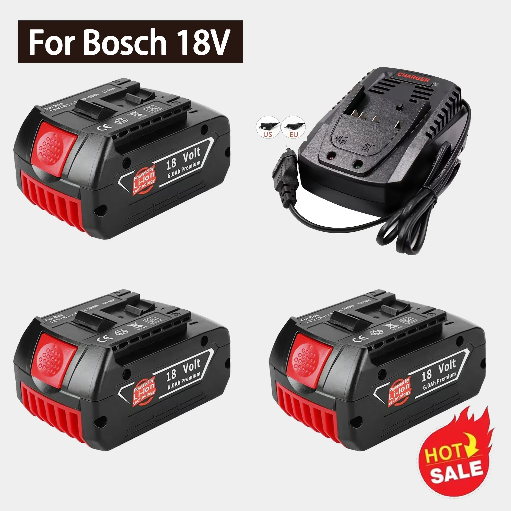 For 18V Bosch Electric Drill 18V 6000mAh Rechargeable Li-ion Battery Compatible with GBA18V GSR18V BAT618 BAT619 Drill Battery