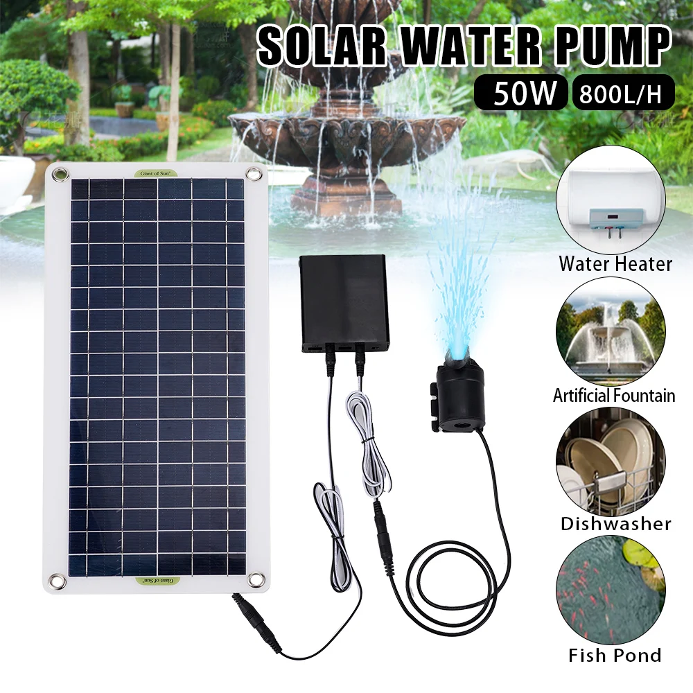 50W 800L/H Solar Water Pump Brushless Solar Panel Monocrystalline Silicon Low Noise Continuous Work Garden Decoration Kit Tool