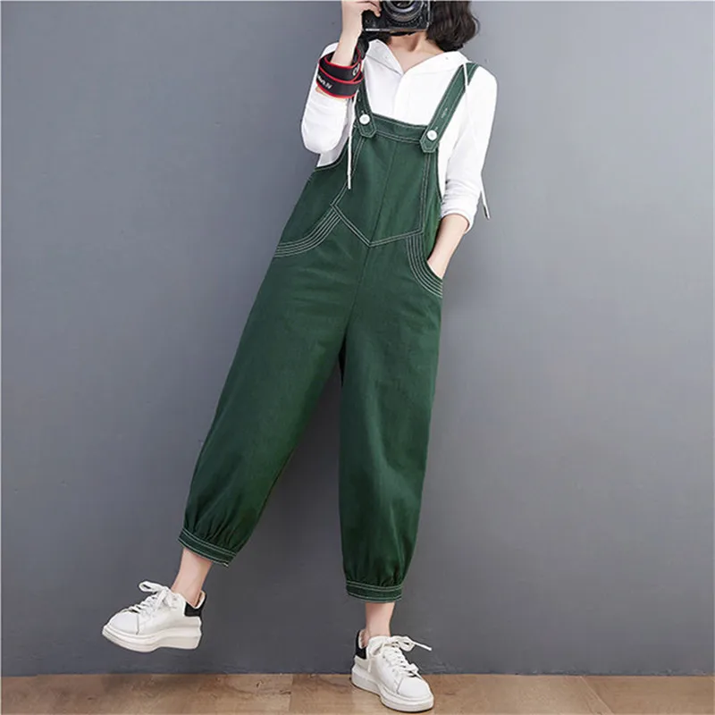 Women's Literary Retro Casual Loose Solid Color Overalls High Waist Wide Leg Pants 2023 Fashion Rompers Autumn One-piece Pants