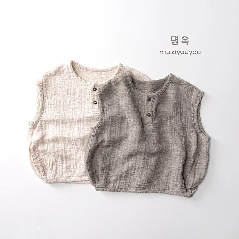 2026 Summer New Kids Tank Top Unisex Boys Girls Cotton Sleeveless Vest Casual Korean Japanese Style Children T-Shirt 1-6T