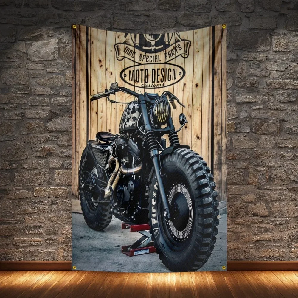 Vintage Classic Motorcycles Flag Polyester Digital Printing Moto Banner For Decoration
