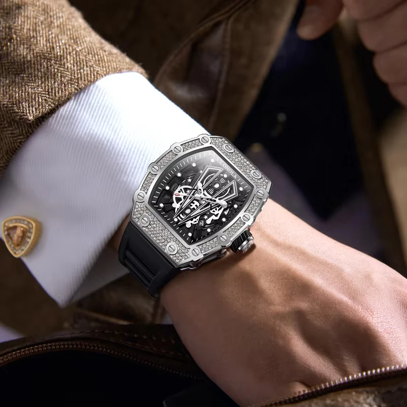 ساعة ميكانيكية ماسية فاخرة موضة رياضية مقاومة للماء هيكل عظمي مضيء ساعة أوتوماتيكية للرجال ساعات يد مجوفة عسكرية #6
