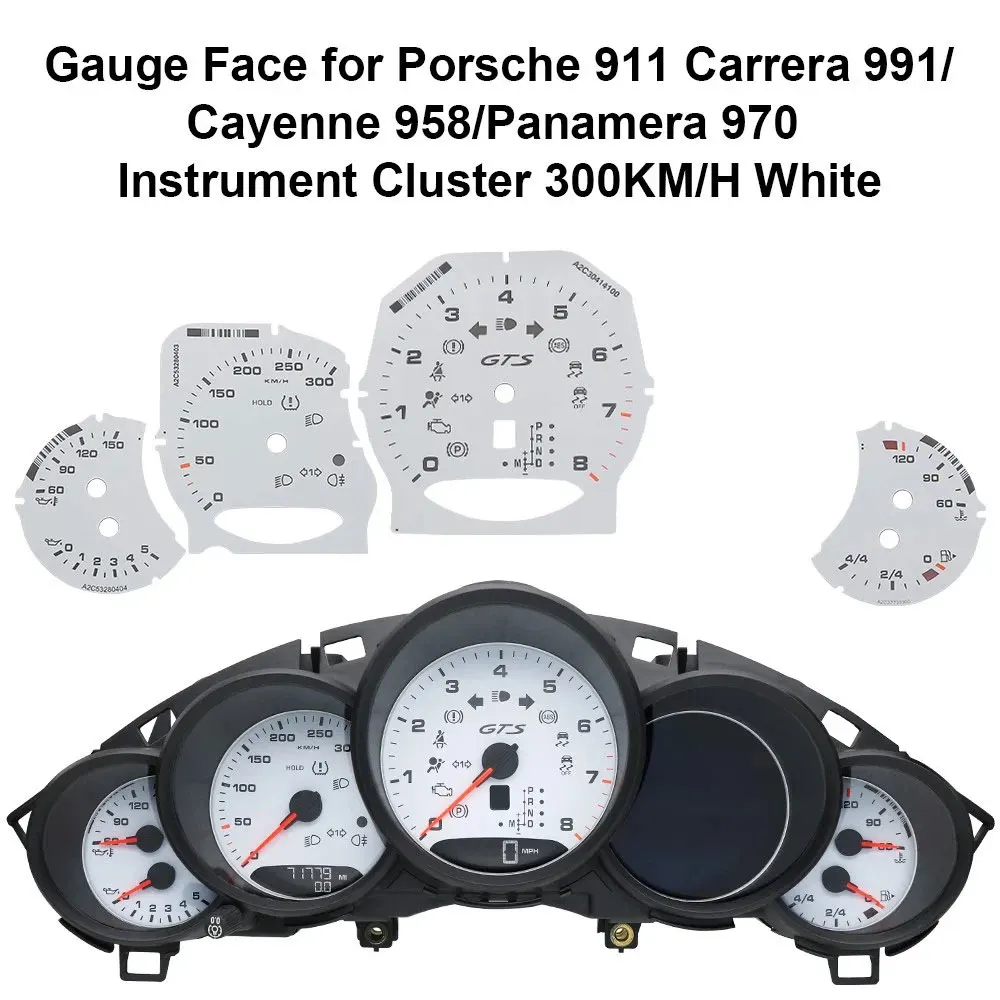 8000 U/min 300 km/h Anzeigefeld für Porsche Carrera 991/Cayenne 958/Panamera 970 GTS Weiß Rot – Detail 3