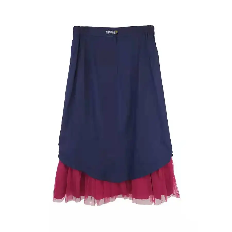 Luxury women's tulle skirt Autumn A-LINE Lace skirts Blue cotton Embroidered Long skirt Vintage High waist skirt