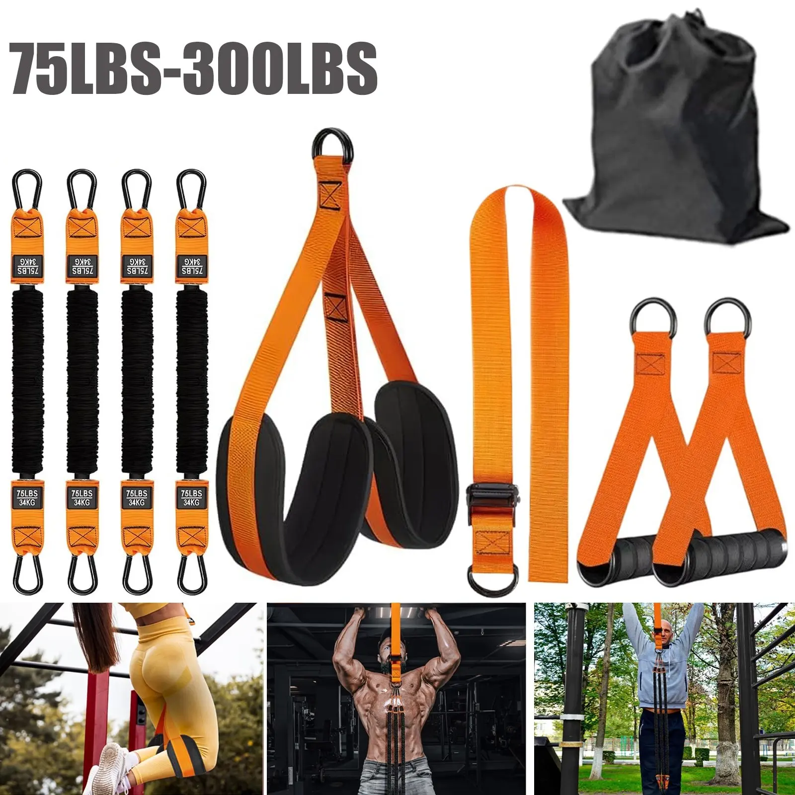 Hochbelastbare Verstellbare Widerstandsbänder Orange Stoff Fuß- & Kniepolster Patentiertes Design Sichere Befestigung für Vollständiges Krafttraining Alle Fitnesslevel