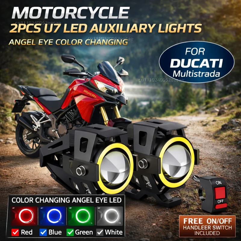 Waterproof Motorcycle LED Headlight 3000LMW U7 Motorbike LED Driving Fog Spot Light with Switch For DUCATI Multistrada 950 1100
