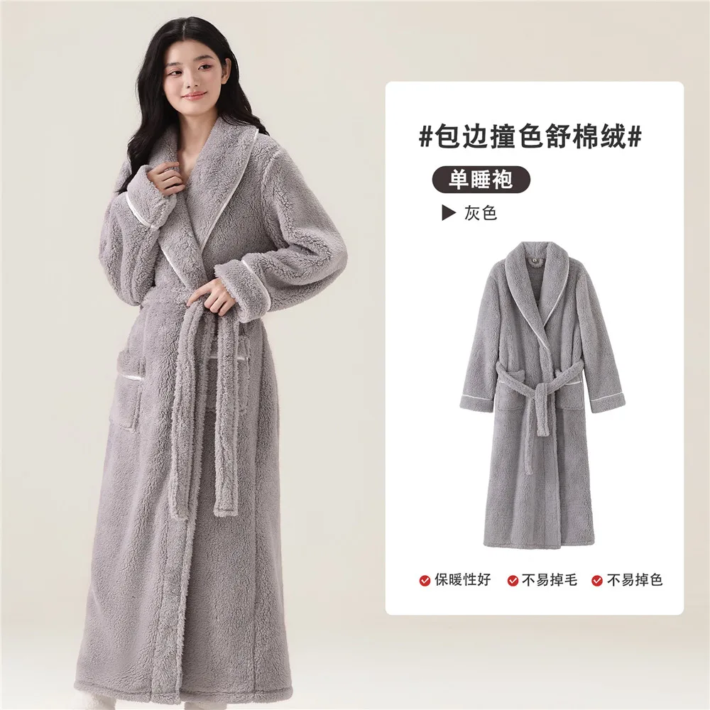 Autumn Winter Women Men Robe Sleepwear Flannel Nightwear Kimono Bathrobe with Pocket Loose Coral Fleece Home Wear Lounge Wear