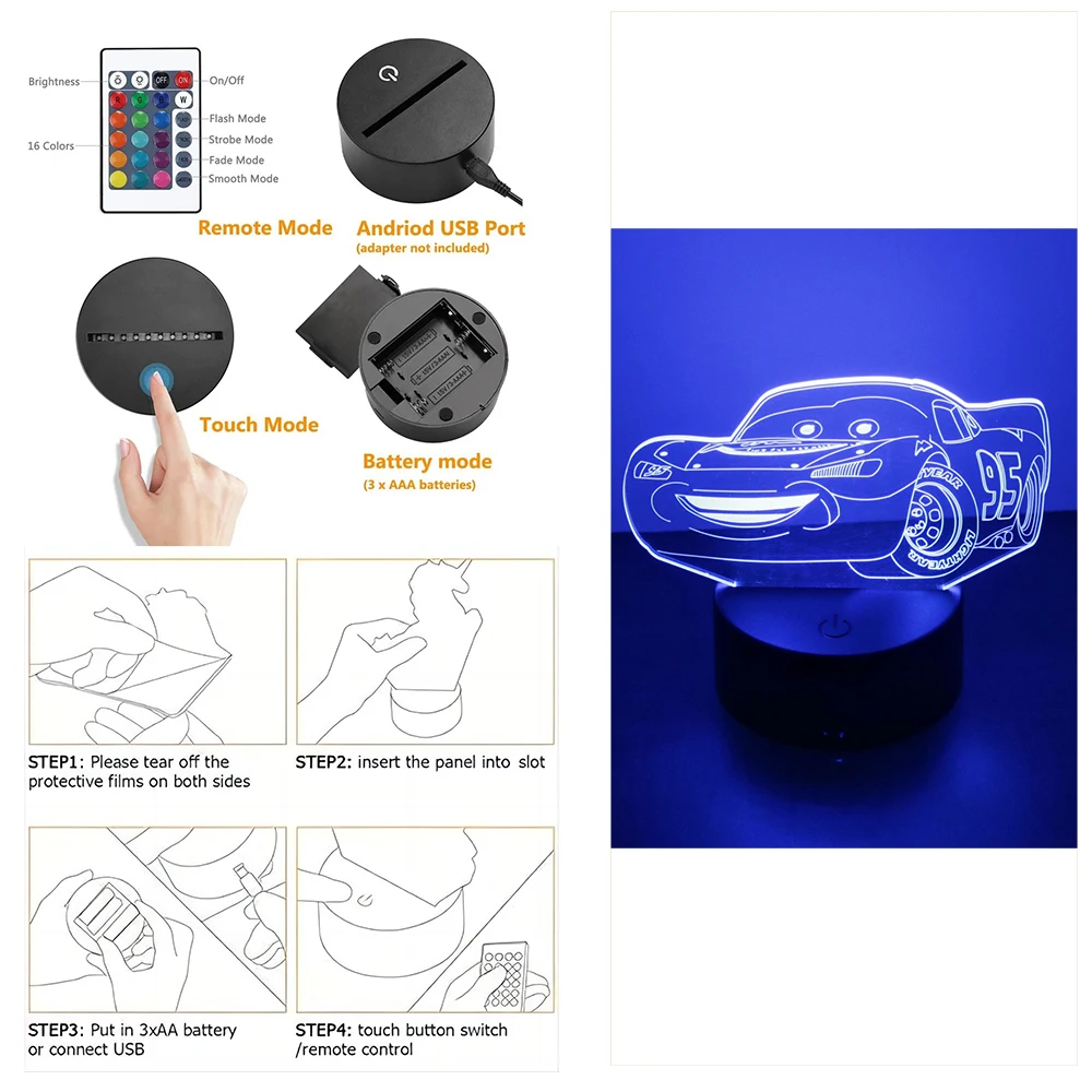 3D Lampe DisneyCute Cars LED Nachtlicht Kind Nachttisch Lampen Nachtlicht Kinder Lichter Schlafzimmer Dekor Kinder Geburtstag Geschenke