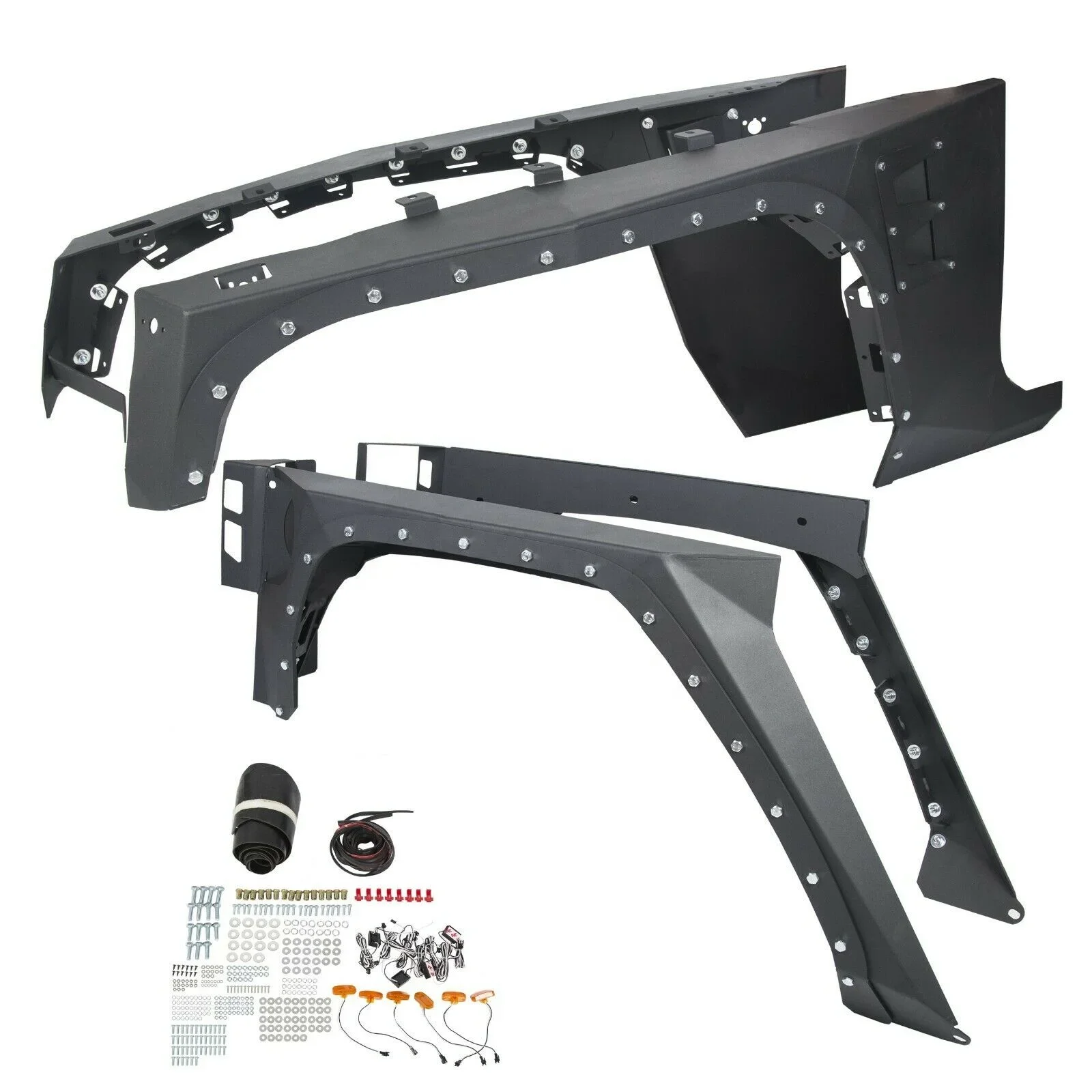 For 07-18 Jeep JK Wrangler Front & Rear Steel Fender Flares and Corner Guard