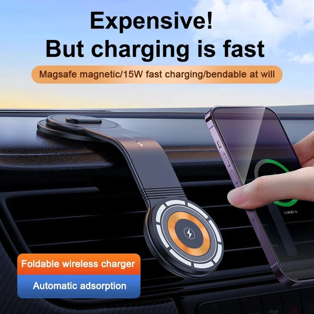 360 Degree Rotation Adjustable Magnetic Car Phone Holder Wireless Charging Panel Magnet Suction Mobile Phone Bracket-N35R