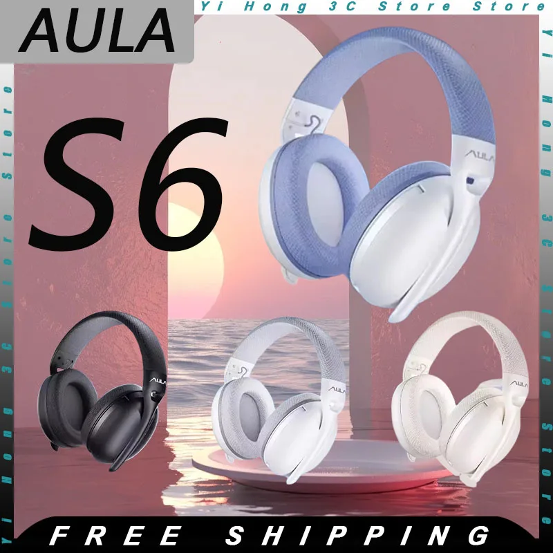 AULA S6 Wireless Headphone Esports Head-mounted Headsets 2.4G/Bluetooth/Wired Lightweight Earphones with Mic PC Gaming Laptop