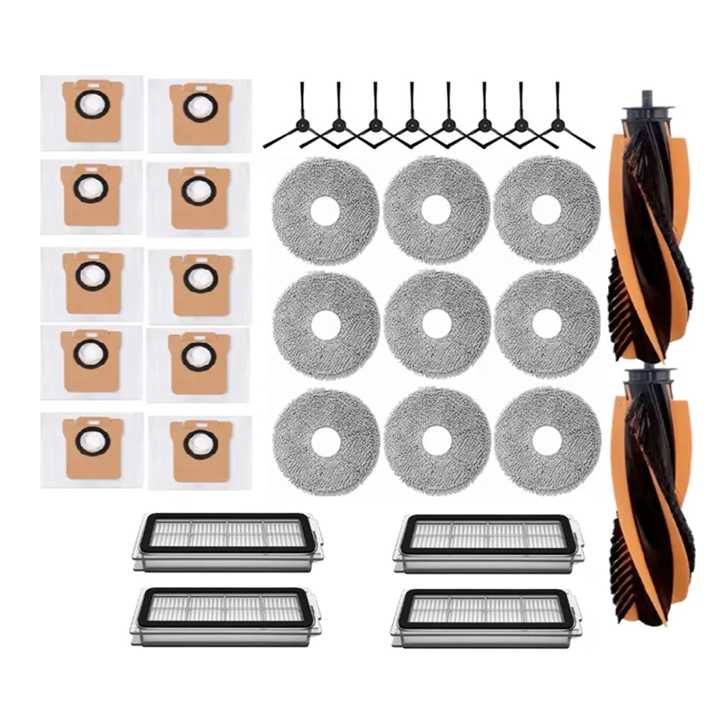 B25B Replacement Parts Set- Main Side Brush, Dust Bag, Hepa Filter, Mop Cloth(33PCS) For JONR P20 PRO/T5 Pro Robot Vacuum Cleane
