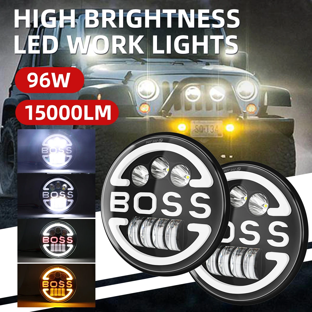 7'' Car LED Spot Work Light for Off Road Car SUV Hummer Pickup 3535 SMD High Power 96W Super Bright 4 Light Modes Led Spotlight