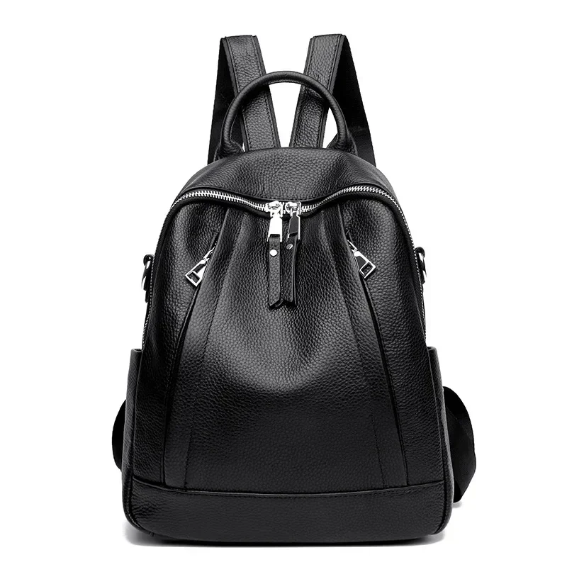 2024 New Fashion Luxury Brand Cow Genuine Leather Women Backpacks Female Ladies Girl Student Korean Casual Designer Backpack