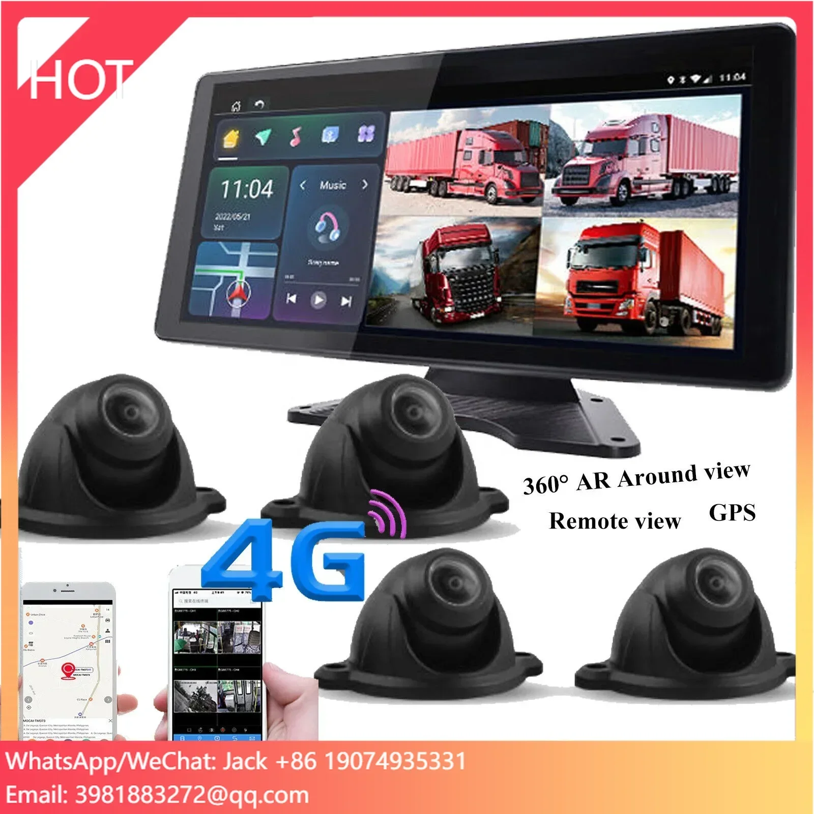 IPoster 10,36 pollici Quad Split IPS DVR Android Panoramica a 360 gradi AR Around View 4G GPS Visualizzazione remota MDVR Kit telecamera per auto
